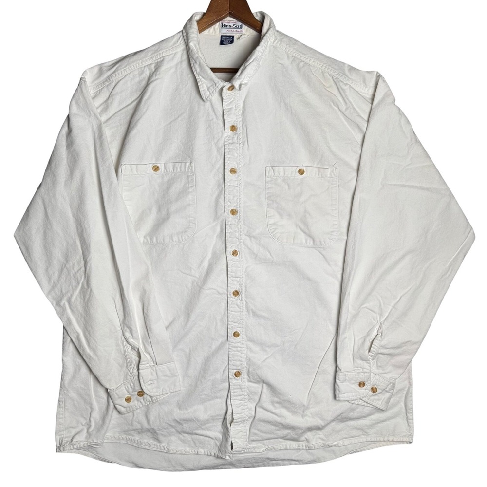 King Size Mens 2XLT White Cotton Twill Long Sleeve Button Down Shirt Made in USA